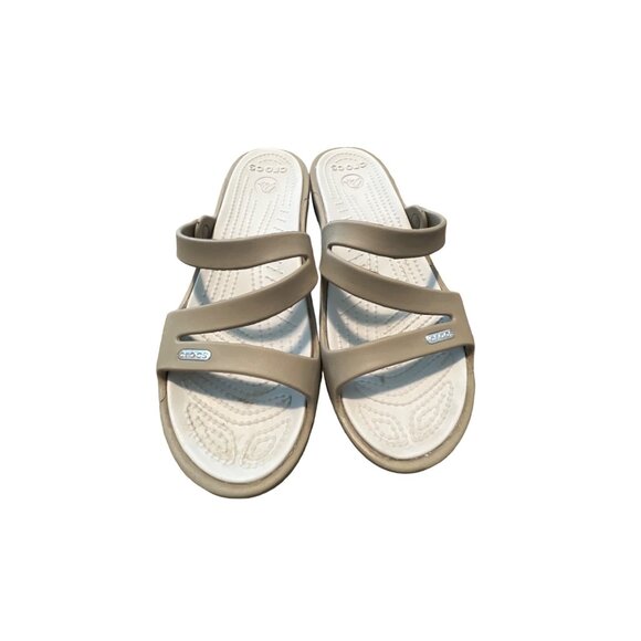 Crocs Patricia Two Toned Taupe low Wedge Slip On Sandal Women's size 10 - Picture 2 of 6